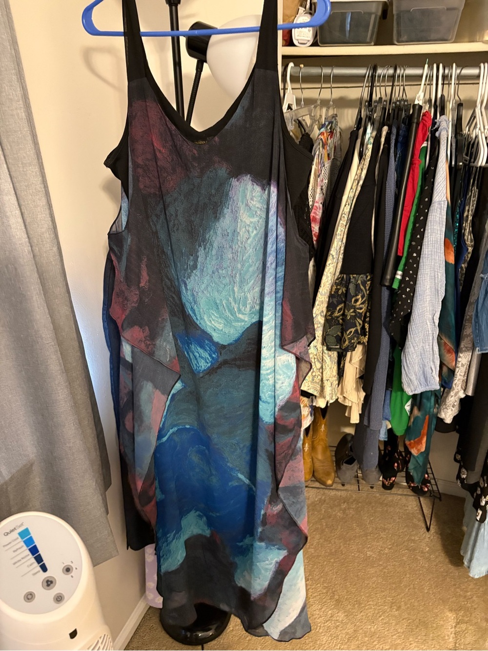 Desigual Black, Blue & Teal Abstract Asymmetrical Sleeveless Dress